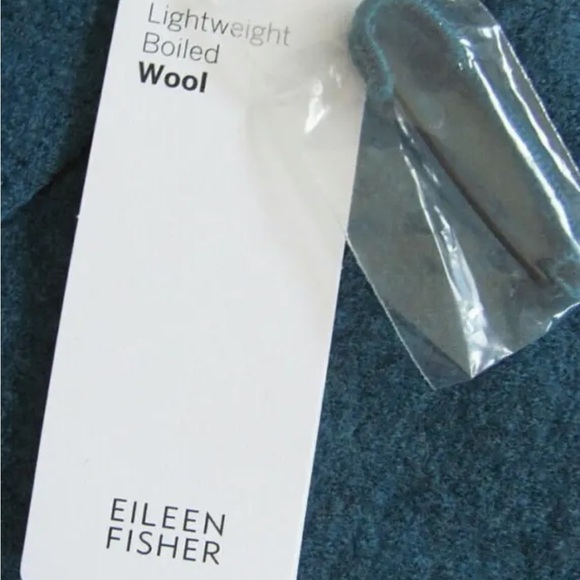 $278 Eileen Fisher Boiled Wool Kimono Sweater Small 6 8 + Pin Oversized Nile NWT - Picture 13 of 16